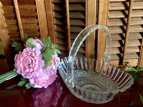 Vintage Crystal Glass Fruit Basket Bowl Trellis Hand Cut Serving Container Hostess T Bridal