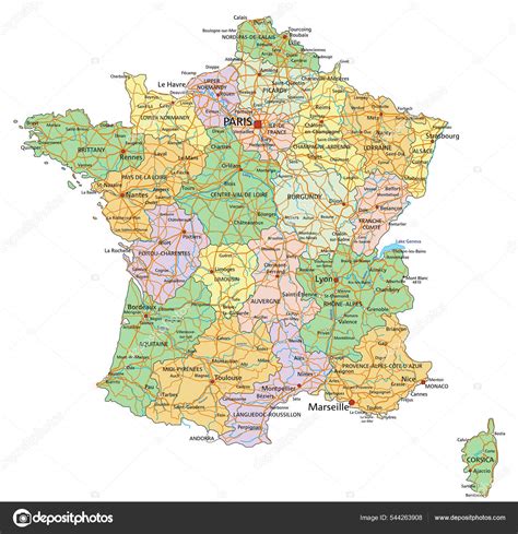 France Highly Detailed Editable Political Map Labeling Stock Vector By