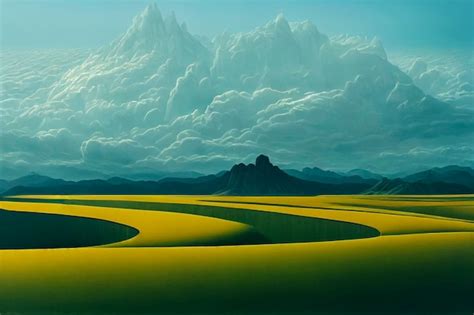 Arte Del Paisaje Surrealista Con Monta As Y Nubes Foto Premium