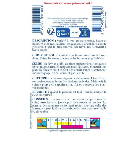 Graines de Laitue Romaine Blonde Maraîchère Les Graines Bocquet