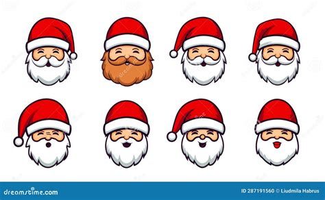 Conjunto De Caras De Navidad Santa Claus Caricatura Stock De