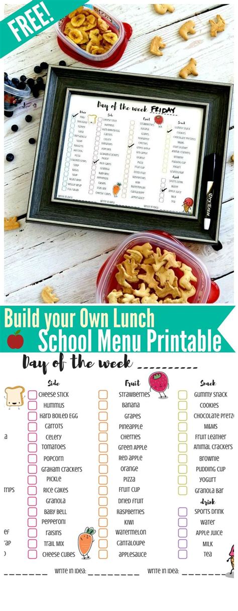 the back to school lunch menu is shown with an image of food items on it