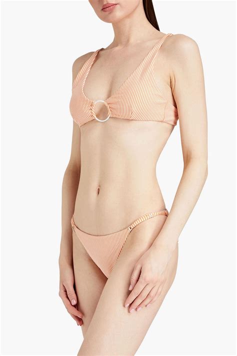 Onia Hannah Striped Stretch Seersucker Low Rise Bikini Briefs The Outnet