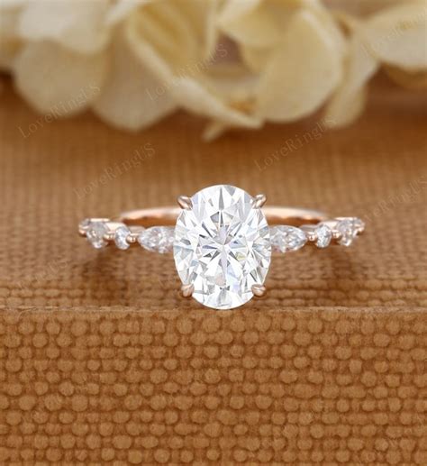 Outlets Stores 2CT Oval Moissanite Engagement Ring Unique Rose Gold