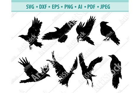 Raven Svg Crow Silhouette Svg Raven Clipart Dxf Png Eps