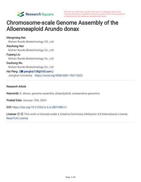 Pdf Chromosome Scale Genome Assembly Of The Alloenneaploid Arundo Donax