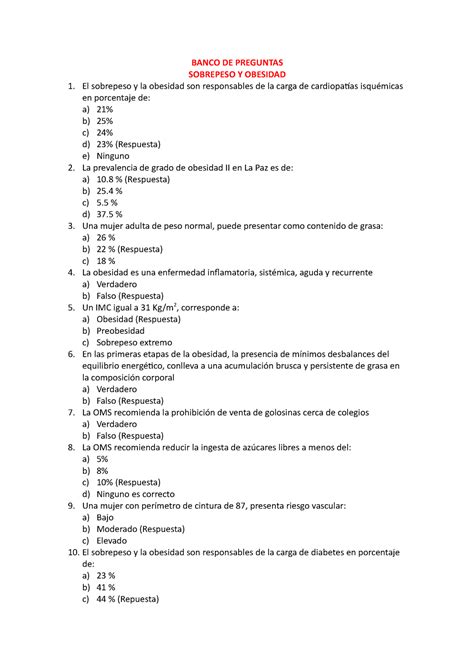 Las MEJORES 100 Preguntas Sobre La Obesidad PreguntaPregunta