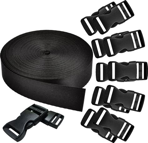 REKYO 1 Inch Wide 10 Yards Black Nylon Heavy Webbing Strap And 12 PCS