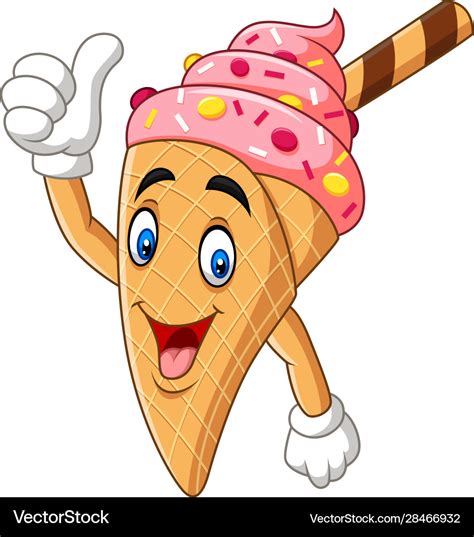 Cartoon ice cream cone giving thumbs up Royalty Free Vector