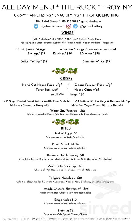 The Ruck menu in Troy, New York, USA