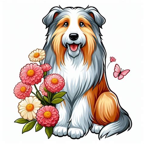 Perro Collie Barbudo Vector Ilustración De Dibujos Animados Vector Premium