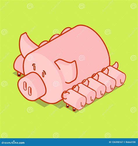 Sows and Piglets. Mother Pig. Piggy Isometry Farm Animal Stock Vector ...