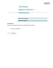 Calculo Docx Actividad Ejercicio L Mites Y Continuidad Nombre Del