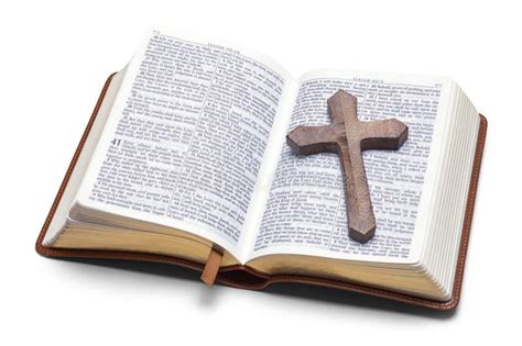 Open Bible with Wood Cross stock image. Image of jesus - 216070749