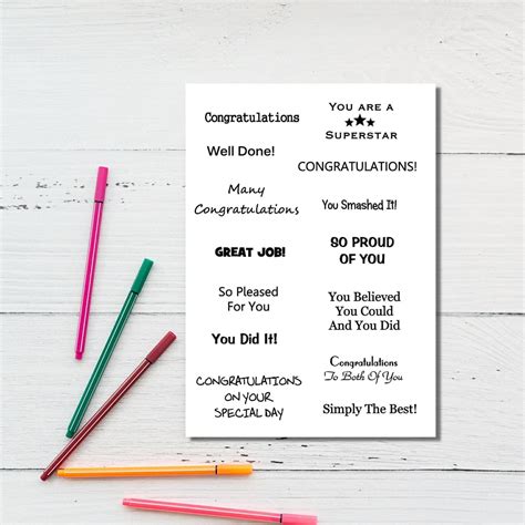 Congratulations Sentiments Digital Sheet Printable Card Sentiments