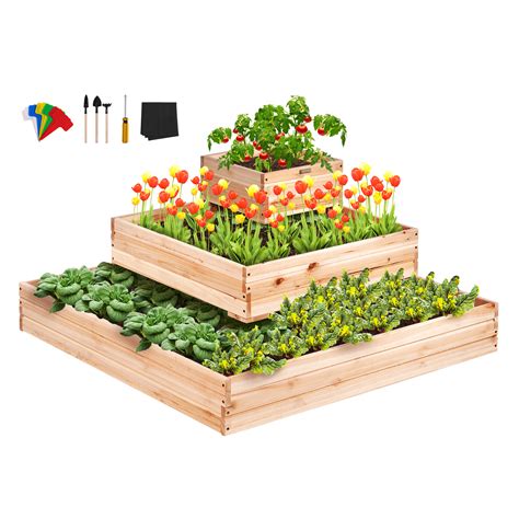 3 Tier Raised Garden Bed 48 6 X 48 6 X 21in Wooden Elevated Garden Bed