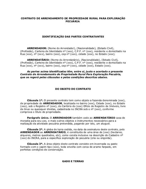 Contrato De Arrendamento De Propriedade Rural Para Explo 1