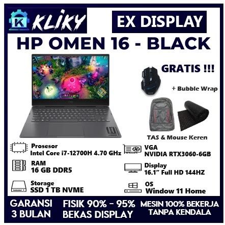 Jual Laptop Gaming HP OMEN Intel Core I7 Gen 12 Nvidia RTX 3060 6GB Ram