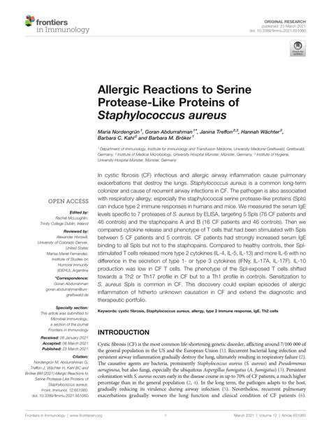 Pdf Allergic Reactions To Serine Protease Like Proteins Of