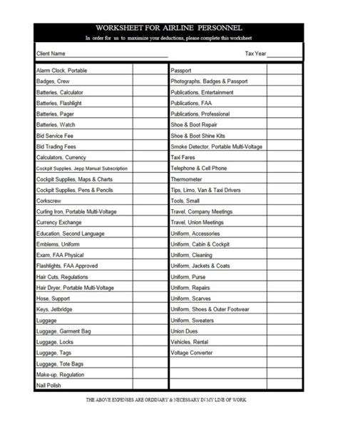 Printable Truck Driver Expense Owner Operator Tax Deductions Worksheet