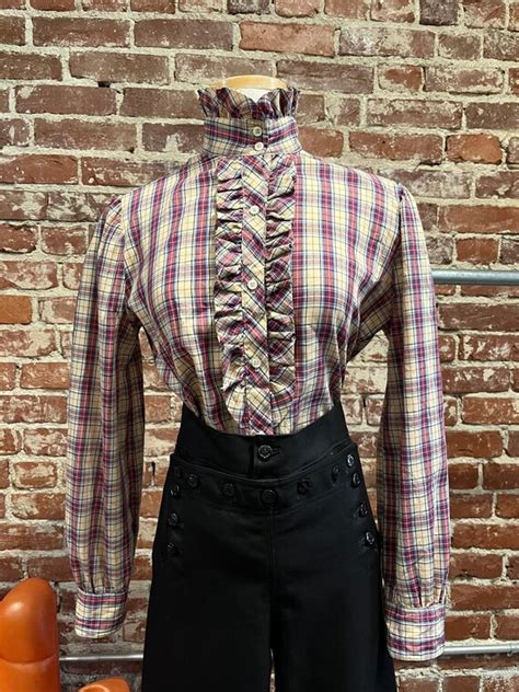 S Plaid Ruffle Victorian Blouse Gem