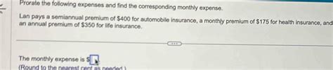 Solved Prorate The Following Expenses And Find The Corresponding