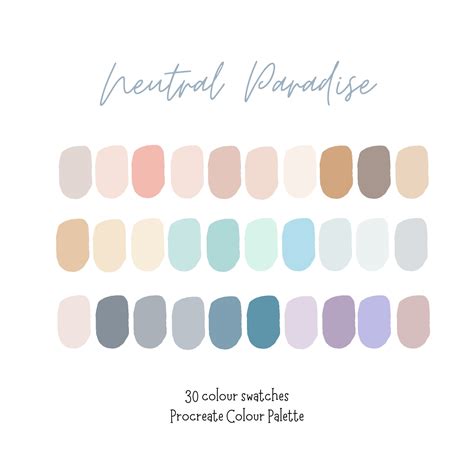 Neutral Paradise Procreate Color Palette Procreate 30 Color Swatches Ipad Illustration