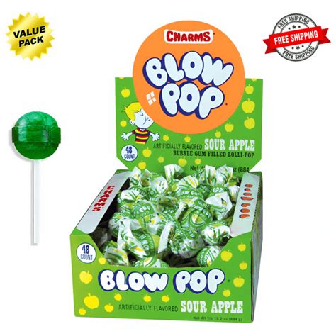 Charms Blow Pop Sour Apple Flavor Lollipop Gum Individually Wrapped