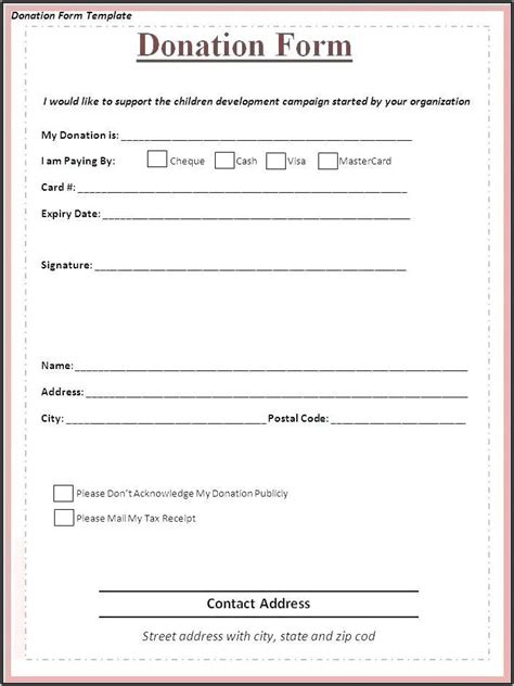 Printable Donation Form Template Word Form Resume Examples Wk9y6gALY3