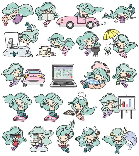 Premium Vector Clipart Kawaii Mermaid Cute Mermaid Clipart Etsy Australia