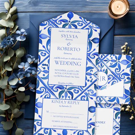 Blue Talavera Tiles Vintage Mexican Wedding All In One Invitation Zazzle