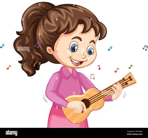 A Girl Cartoon Character Playing Ukulele Illustration Stock Vector