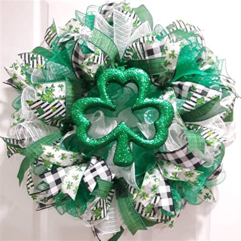 St Patrick S Day Shamrock Deco Mesh Wreath Saint Etsy