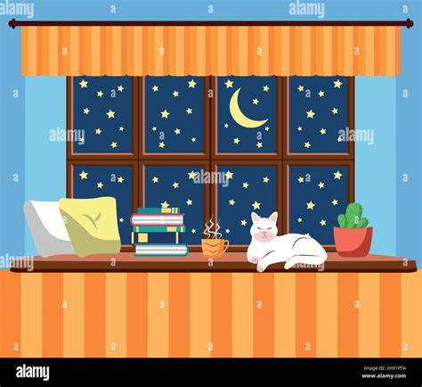 Cat Window Sill Architecture Stock Vector Images Alamy