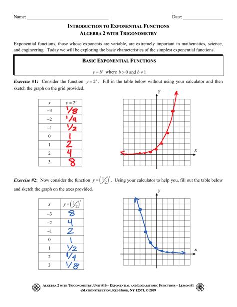 Exponential Functions Algebra 2 Worksheet Function Worksheets