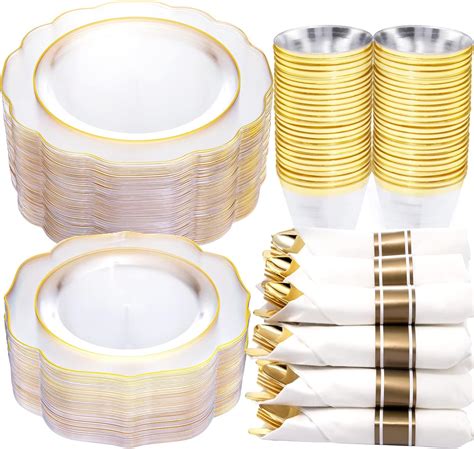 Amazon Noccur Guest Gold Rim Clear Plastic Plates Disposable