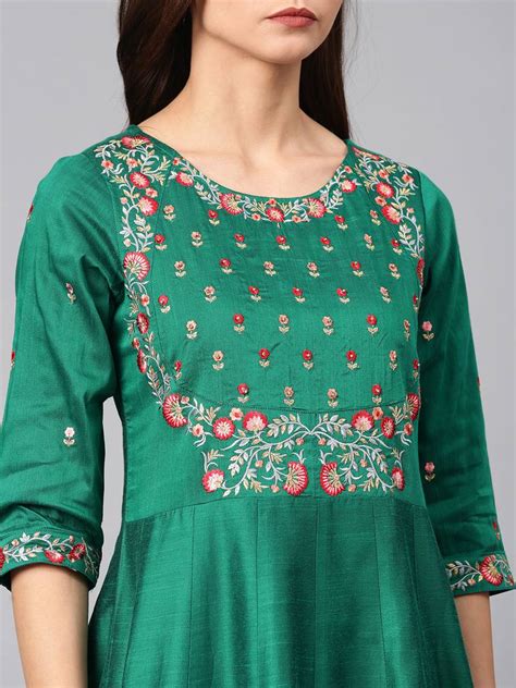 Green Embroidered Cotton Silk Ethnic Kurtis Alena 3094941