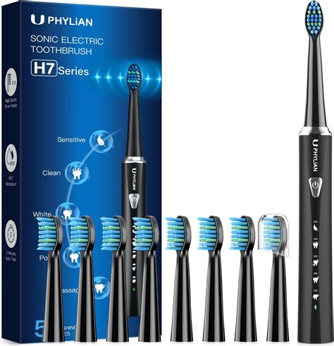 Phylian Electric Toothbrush Sonic Electric Toothbrush For Adults With 8 Toothbrush