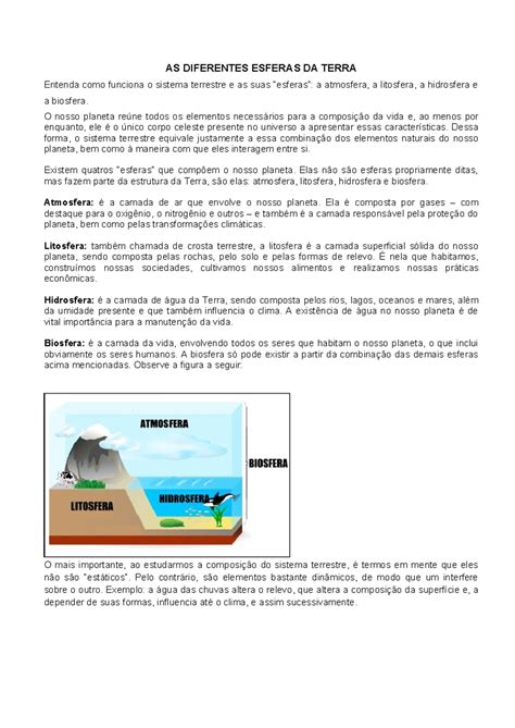 Litosfera Atmosfera E Biosfera 6° Ano 2°bimestre As Diferentes Esferas Da Terra Entenda