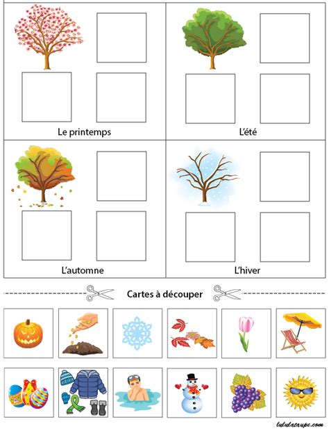 Les 4 saisons exercice ludique à imprimer Lulu la taupe jeux