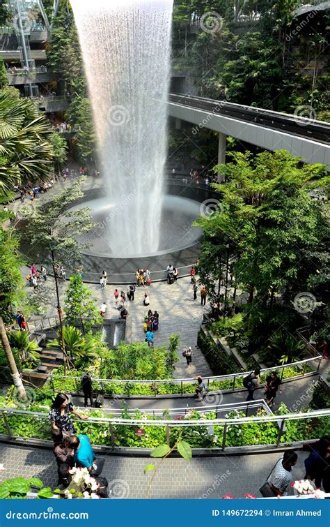 The Jewel Waterfall Monorail Track Gardens and Visitors Changi Airport ...