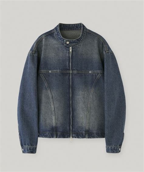 Musinsa Lafudgestore Drawing Wash Denim Racer Jacket Middle Blue