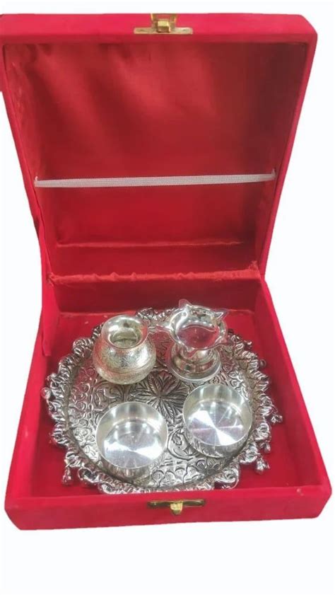 Glossy Silver Plated Pooja Thali Set Inches At Rs Piece In