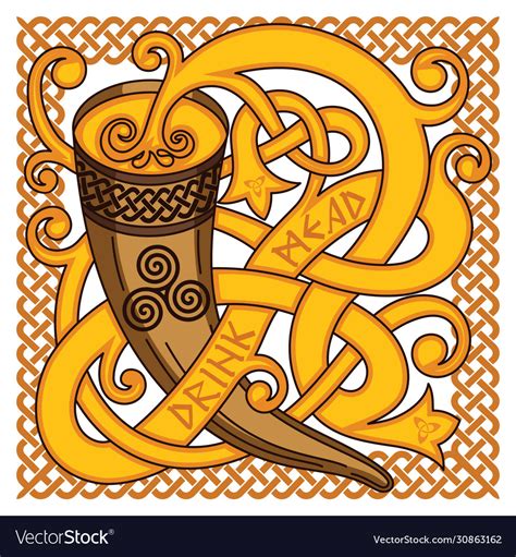 Celtic Scandinavian Design Drinking Horn Vector Image