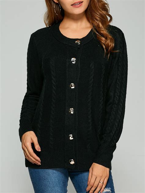 Cable Knit Cardigan With Buttons, BLACK, ONE SIZE in Sweaters & Cardigans | DressLily.com