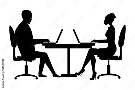 Office workers or business people silhouette sitting at the table ...