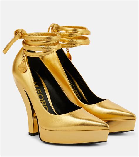 Metallic leather platform pumps in gold - Tom Ford | Mytheresa