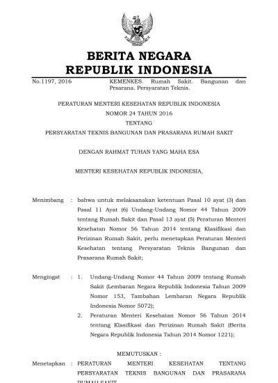 Persyaratan Teknis Bangunan Dan Prasarana Rumah Sakit