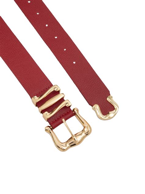 Women S Leather Belt Red Belt With Gold Metal Buckle Beltbe