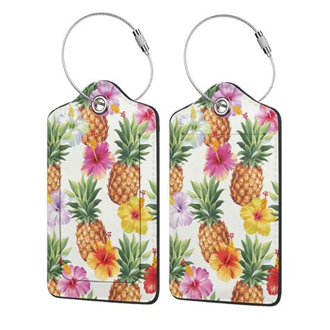 Disketp 4 Pcs Luggage Tag For Suitcase Hawaiian Pineapples And Hibiscus